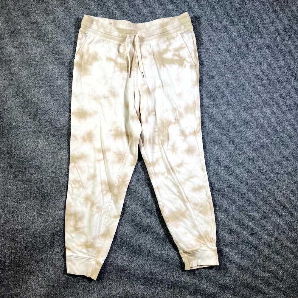 Old Navy Easy Vintage Jogger Pants Womens Medium Beige Brown Tie Dye Tapered Leg